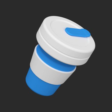 Koyu gri arka planda izole edilmiş 3D plastik bardak, kahve fincanı