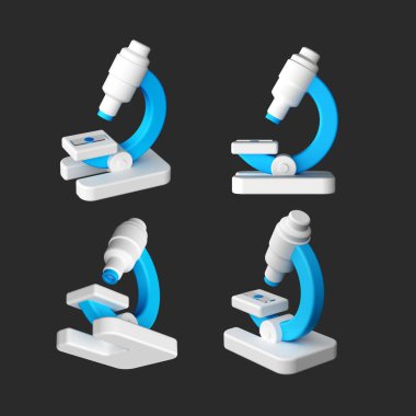 3D simge mikroskobu koyu arkaplanda izole edildi. Gerçekçi 3d illüstrasyon