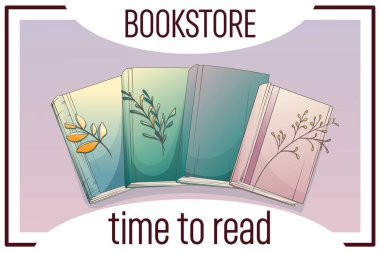 Yapraklı kitaplar ve dallar okuyordu. Pankart, poster, web sitesi, reklamcılık, kitapçı, kütüphane, kitapçı dekorasyonu için mükemmel bir tasarım. Çizgi film biçimi. 