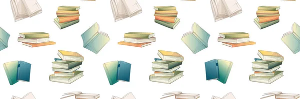 Vector Naadloos Patroon Met Boeken Stapel Boeken Geïsoleerd Wit Illustratie — Stockvector