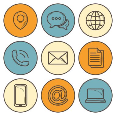 Ağ simgeleri seti. Basit vektör simgeleri ayarlandı. Akıllı telefon, e-posta, konum, dünya, sohbet, belgeler, bilgisayar, adres. Web ve mobil uygulamalar, kullanıcı arayüzü ve bilgi tasarımı için kullan.
