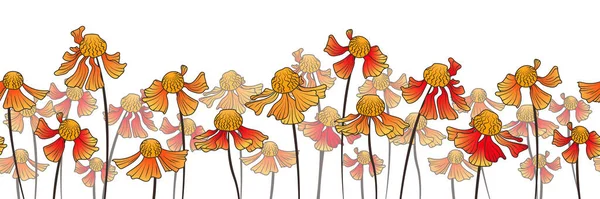 Helenyum çiçekli vektör çiçekleri. Çiçek sınırı. Pankart, poster, kart, oda dekorasyonu için alan çizimi.