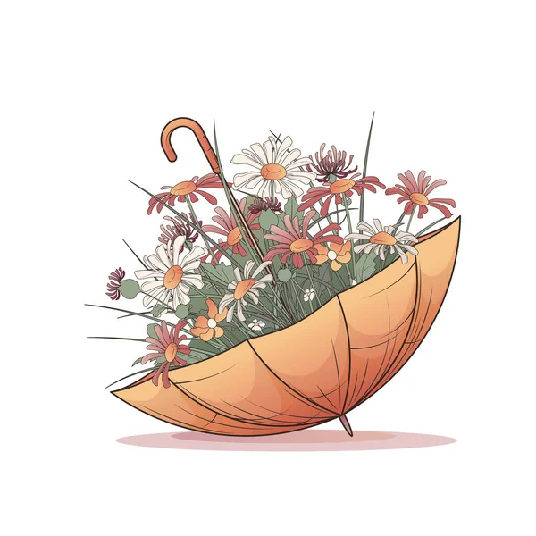 Vector Illustration Wild Flowers Umbrella Daisies Herbs Thistles Gentle Tones — Stok Vektör