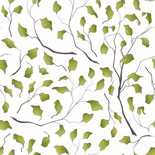Nahtloses Muster Von Zweigen Mit Blättern Auf Weißem Hintergrund Handgezeichnete — Stockvektor