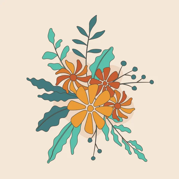 花や葉の花束のベクトルイラスト カードデザイン パターンの装飾 カバー ラベル フラワーショップのためのシンプルな花の組成 — ストックベクタ
