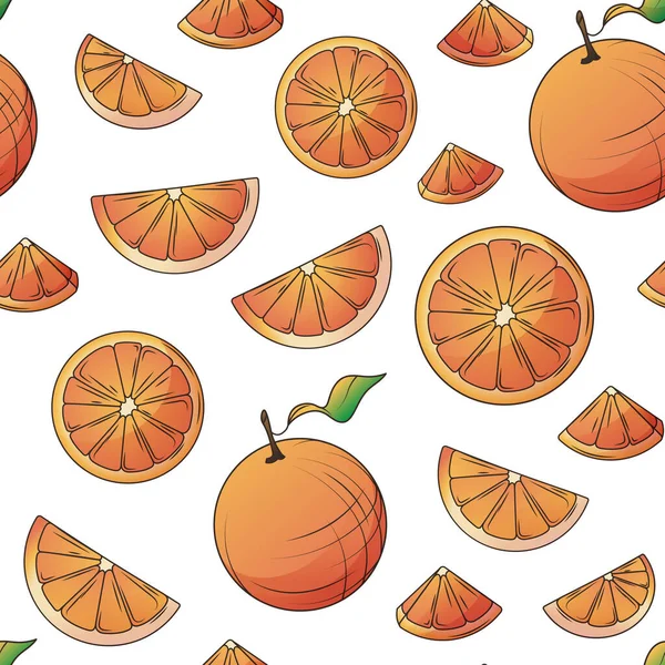 Vector Seamless Pattern Illustration Oranges Slice Orange Hand Drawn Pattern — Stock Vector