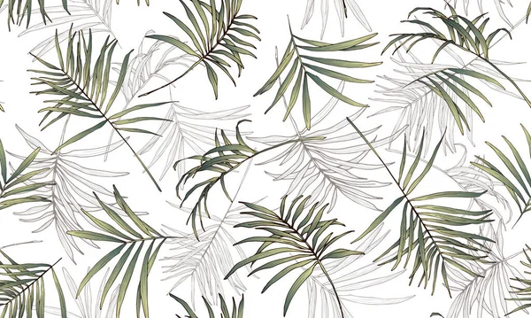 Векторный Тропический Бесшовный Рисунок Пальмовыми Листьями Яркая Иллюстрация Обоев Ткани — стоковый вектор