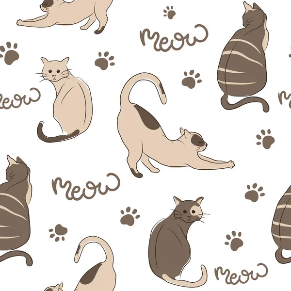 Vector Seamless Pattern Cats Different Poses Illustration Fabric Design Textile — стоковый вектор