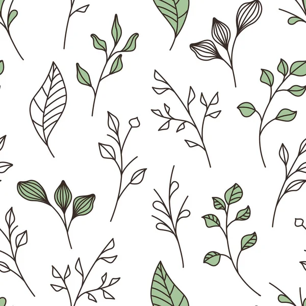 Vector Simple Seamless Pattern Stylized Leaves Branches Bright Graphic Illustration — Stockvektor