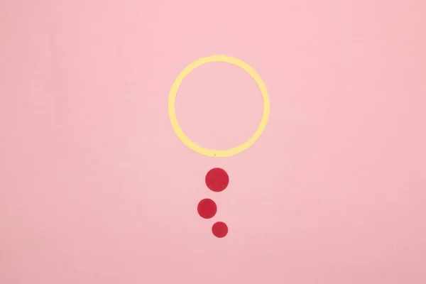 three red dots leading to circle as copy space on pink background, dot day, creative art modern design