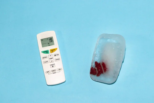 global energy crisis, limiting the temperature to 19 degrees Celsius, the remote where it says 19 degrees and frozen Santa Claus, creative design, crisis concept