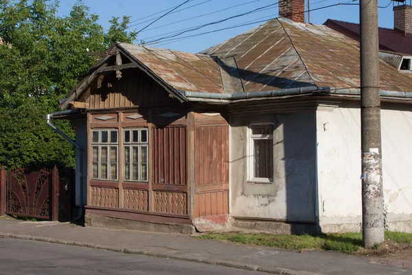 Исторический Деревянный Коттедж Улице Дрогобыча Украина — стоковое фото