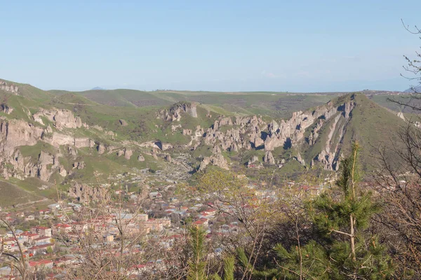 Κάτοψη Της Πόλης Της Γόρης Και Του Μεσαιωνικού Σπηλαίου Γόρης — Φωτογραφία Αρχείου