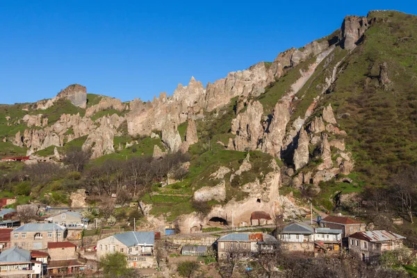 Top View Town Goris Medieval Goris Cave Dwellings Its Outskirts — Zdjęcie stockowe