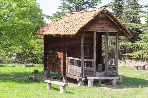 Edifício Tradicional Fazenda Madeira Georgiana Tbilisi Open Air Museum Ethnography — Fotografia de Stock
