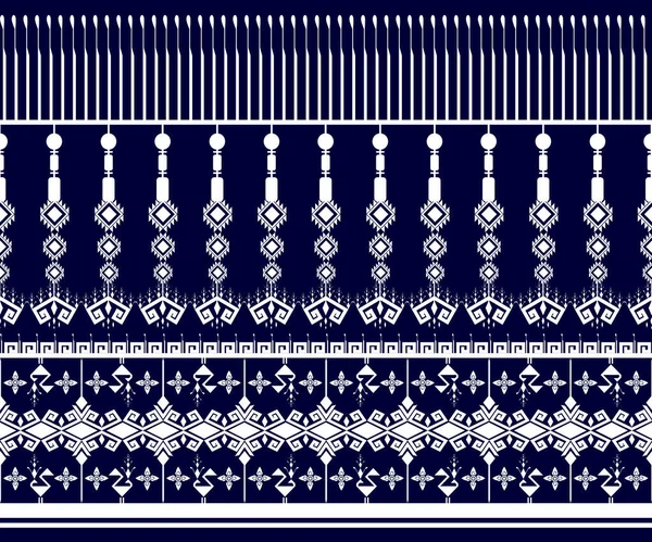 Thai Pattern Blue Background Silk Cotton Aztec Style Blue White — Stock Vector