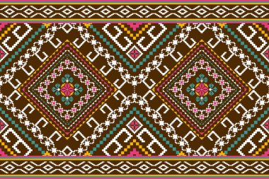 Güzel bir kabile figürü Ukrayna geometrik etnik doğuya özgü geleneksel kahverengi arkaplan işlemesi. soyut vektör çizimi. Doku, kumaş, giysi, ambalaj için tasarım.
