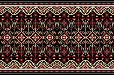 Güzel bir kabile figürü Ukrayna geometrik etnik oryantal desen geleneksel olarak siyah arkaplan üzerine işleme. desen, kumaş, giysi, ambalaj için tasarım..