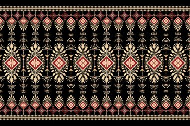 Siyah zemin üzerinde geleneksel geleneksel kabile geometrik etnik desen. Özet biçimli soyut vektör çizimi. Dokusu, dokusu, kumaşı, giysisi, ambalajı, baskısı, halısı için tasarım..