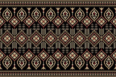 Güzel bir kabile figürü Ukrayna geometrik etnik oryantal desen geleneksel olarak siyah arkaplan üzerine işleme. desen, kumaş, giysi, ambalaj için tasarım..