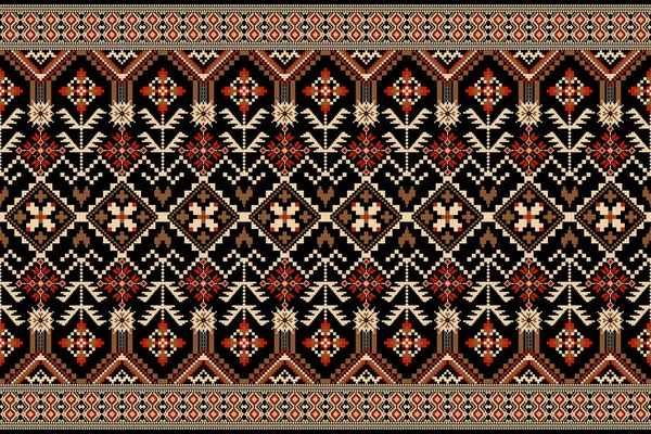 黒の背景に伝統的な美しい図部族の幾何学的な民族東洋のパターン アステカスタイルの刺繍抽象ベクトルのイラスト — ストックベクタ
