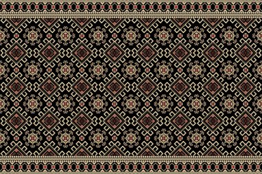 Güzel bir kabile figürü Ukrayna geometrik etnik oryantal desen geleneksel olarak siyah arkaplan üzerine işleme. desen, kumaş, giysi, ambalaj için tasarım..