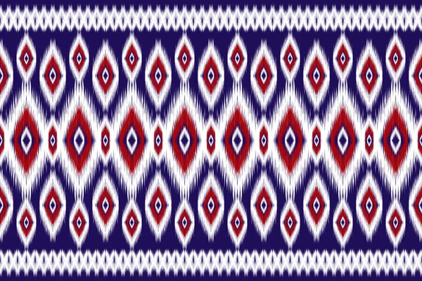 Vintage Ikat Geometrisches Ethnisches Muster Traditionell Auf Blauem Hintergrund Rot — Stockvektor