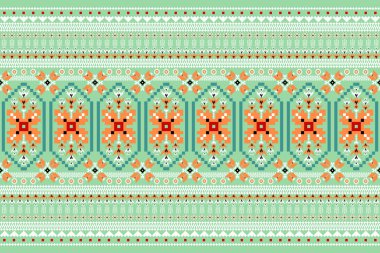 Güzel bir kabile figürü Ukrayna geometrik etnik oryantal desen geleneksel yeşil zemin üzerinde nakış stili soyut vektör çizimi. Doku, kumaş, giysi, ambalaj için tasarım.