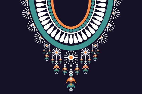 Hermosa Figura Tribal Indio Patrón Collar Floral Tradicional Sobre Fondo — Vector de stock