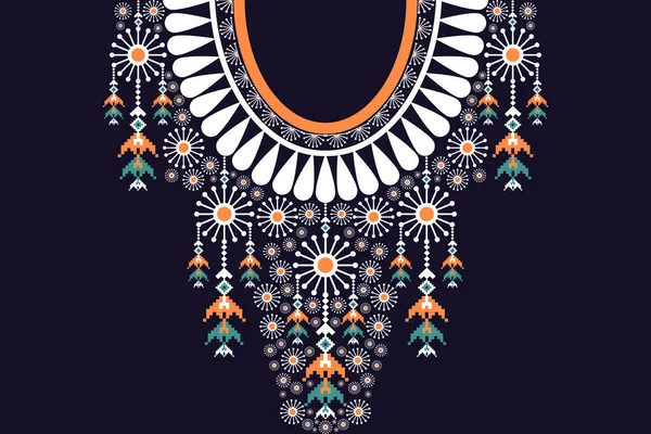 Фигура Племенного Индийского Цветочного Ожерелья Узор Традиционный Синем Фоне Вышивка — стоковый вектор