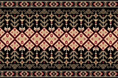 Güzel bir kabile figürü Ukrayna geometrik etnik oryantal desen geleneksel olarak siyah arkaplan üzerine işleme. desen, kumaş, giysi, ambalaj için tasarım..