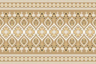 Güzel bir kabile figürü Ukrayna geometrik etnik doğuya özgü geleneksel kahverengi arkaplan işlemesi. soyut vektör çizimi. Doku, kumaş, giysi, ambalaj için tasarım.