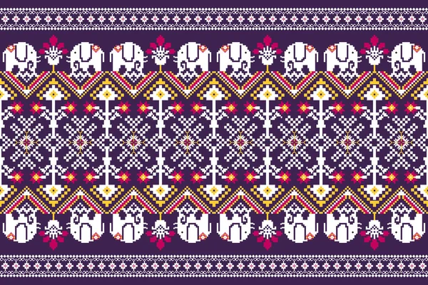 美しい図部族タイの幾何学的な民族東洋のパターンは 紫の背景に伝統的な アステカスタイルの刺繍抽象ベクトルのイラスト — ストックベクタ