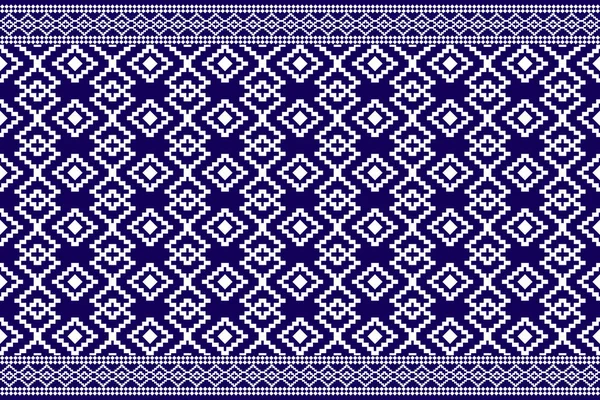 美しい図部族タイの幾何学的な民族パターンの伝統 青と白のトーン アステカスタイルの刺繍抽象的なベクトルのイラスト — ストックベクタ