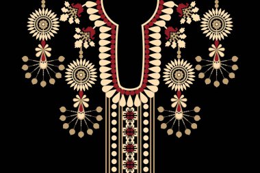 Güzel Hint kabilesi kolye desenleri geleneksel siyah arkaplanda. Özenli, soyut vektör çizimi. Dokuma, kumaş, giysi ve moda kadınları için tasarım..