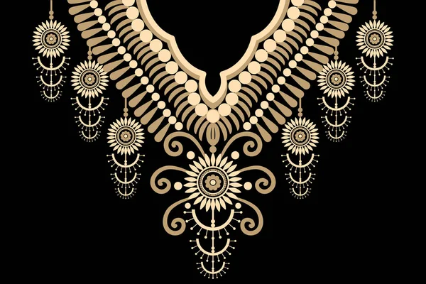 Schöne Figur Tribal Indische Halskette Blumenmuster Traditionell Auf Schwarzem Hintergrund — Stockvektor