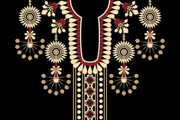 Bela Figura Tribal Colar Indiano Padrão Floral Tradicional Fundo Preto —  Vetores de Stock