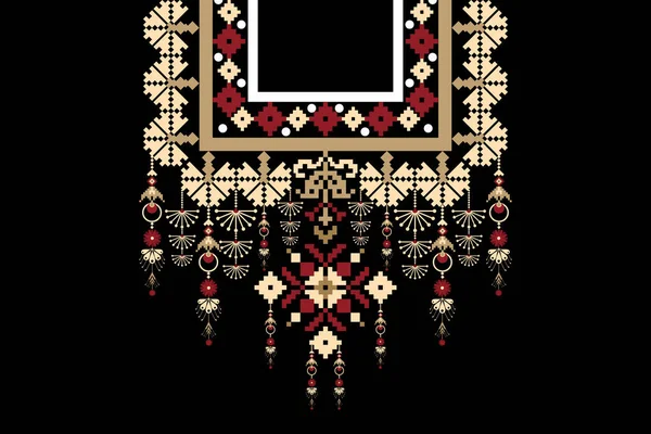 Krásná Postava Kmenový Náhrdelník Květinový Geometrický Vzor Tradiční Černém Pozadí — Stockový vektor