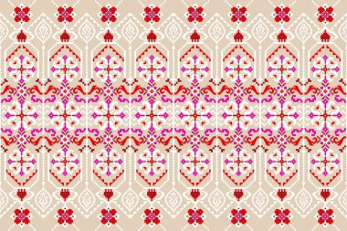 Krem zemin üzerinde geleneksel Hint kabilesinin güzel figürü etnik oryantal desen. Krem ztec stili nakış soyut vektör ilüstrasyonu. Doku, kumaş, giysi, ambalaj, baskı için tasarım..
