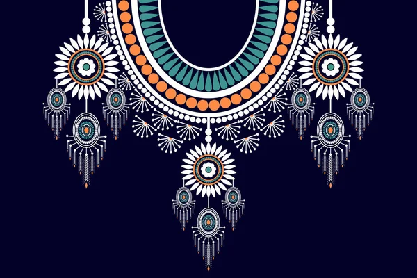 Hermosa Figura Tribal Indio Patrón Collar Floral Tradicional Sobre Fondo — Vector de stock