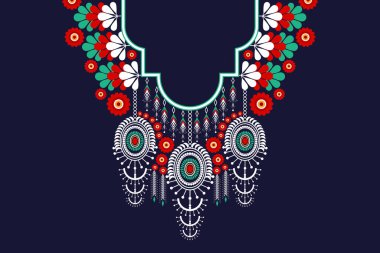 Güzel Hint kabilesi geometrik kolye deseni geleneksel mavi arka planda. Aztec tarzı nakış, soyut vektör çizimi. Doku, kumaş ve moda kadınları için tasarım..