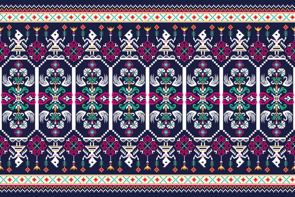 美丽的人物形象部落印第安人几何东方图案传统的蓝色背景 阿兹特克风格的绣花抽象矢量插图 纹理设计 印刷品 — 图库矢量图片