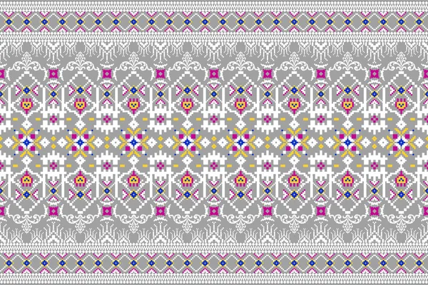 Schöne Figur Stammesindische Geometrische Ethnische Blumenmuster Traditionell Auf Grauem Hintergrund — Stockvektor