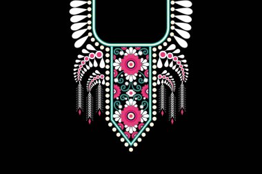 Güzel Hint kabilesi kolye desenleri geleneksel siyah arkaplanda. Özenli, soyut vektör çizimi. Doku, kumaş, giysi ve moda kadınları için tasarım..