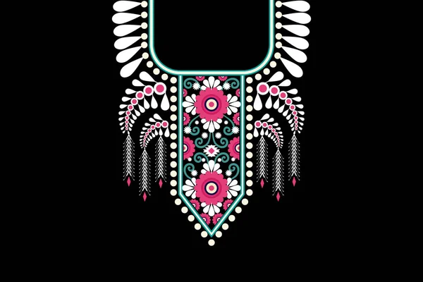 Beautiful Figure Tribal Indian Necklace Floral Pattern Traditional Black Background — Stock Vector