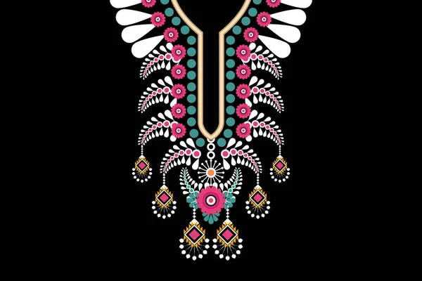 Фигура Племенного Индийского Цветочного Ожерелья Узор Традиционный Черном Фоне Вышивка — стоковый вектор