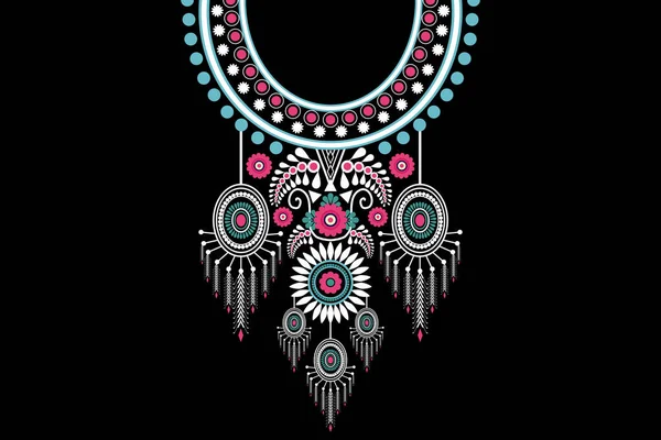 Hermosa Figura Tribal Indio Collar Patrón Floral Tradicional Sobre Fondo — Vector de stock