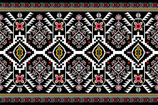 美しい図部族アフリカの幾何学的な民族東洋のパターン伝統的な黒の背景に アステカスタイルの刺繍抽象的なベクトルのイラスト — ストックベクタ