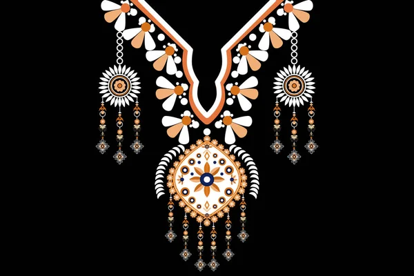 Фигура Племенного Индийского Ожерелья Цветочный Узор Традиционный Черном Фоне — стоковый вектор