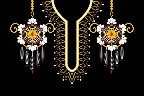 Bella Figura Tribale Indiano Collana Modello Floreale Tradizionale Sfondo Nero — Vettoriale Stock